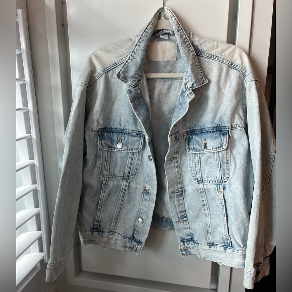 &Denim Distressed Light Wash Oversized Jacket